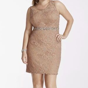 City Triangles Lace Mini Dress in Blush with Embellished Waist